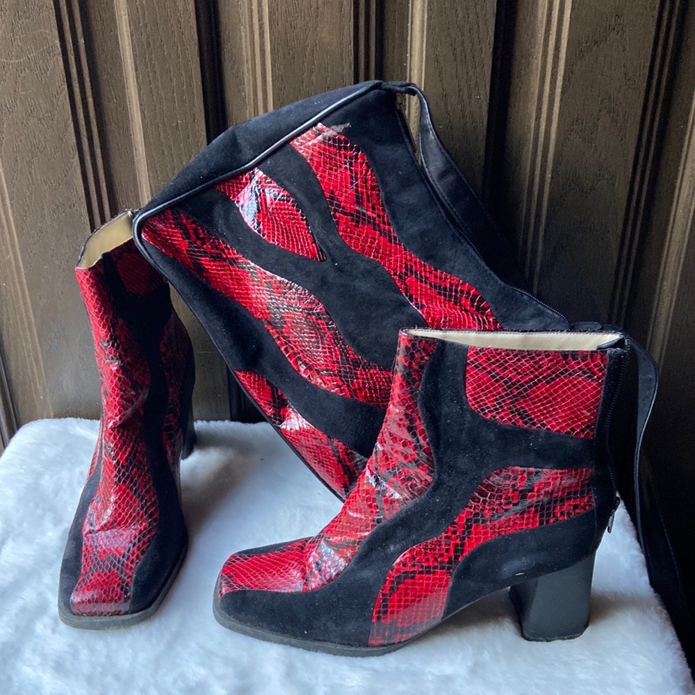 Emilio Bertolini Red Python / Black Suede Bootie … - image 2